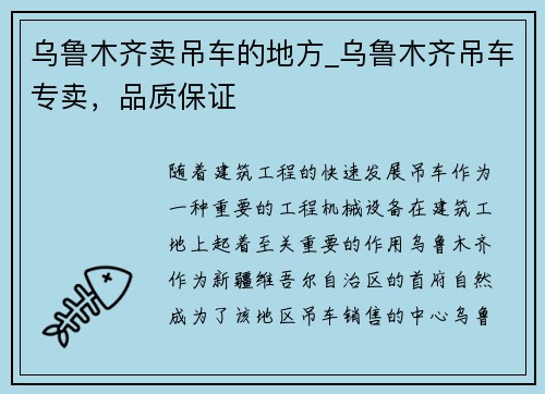 乌鲁木齐卖吊车的地方_乌鲁木齐吊车专卖，品质保证